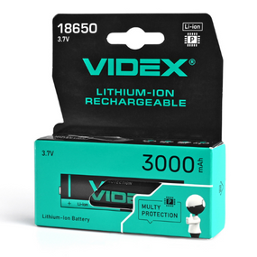 Акумулятор 18650 Li-lon 3,7V 3000mAh захист (бл-1шт) Videx
