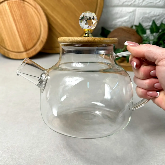 Заварочный стеклянный чайник для плиты 1 л Crystal GK-5650 стильный и практичный чайник для напитков Прозрачный | Зображення 6