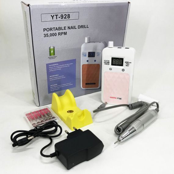Портативний фрезер для нігтів Nail Drill YT-928 акумуляторний з індикатором заряду на 35 000 оборотів. Колір: білий | Зображення 4