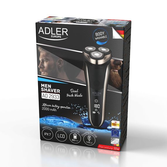 Електробритва Adler AD 2933 роторна акумуляторна 3 головки з тримером і дисплеєм USB | Зображення 9