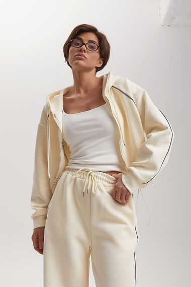 Вільний спортивний костюм з капюшоном - кремовий цвет, M (є розміри) | Зображення 3