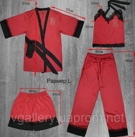 Комплект женский Пижама 6 в 1 атласная  -  Victoria`s Secret Виктория Сикрет  со стразами - размер XL | Зображення 2