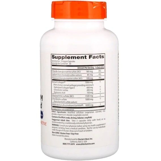 Препарат для суставов и связок Doctor's Best Glucosamine Chondroitin MSM + Hyaluronic Acid 150 Veg Caps DRB-00271 | Зображення 1