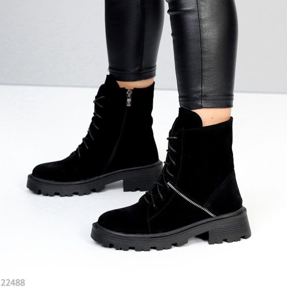 Стильні чорні черевики на кожен день натуральна замша на флісі | Зображення 1