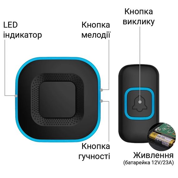 Беспроводной дверной звонок Digital Lion WDB-10, до 300 метров, влагозащищенный, Черный (1029) | Зображення 2