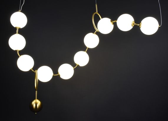 Люстра світлодіодна підвісна LED світильник для квартири на стелю лед 27205 Латунь 30-160х20х150 см. | Зображення 5