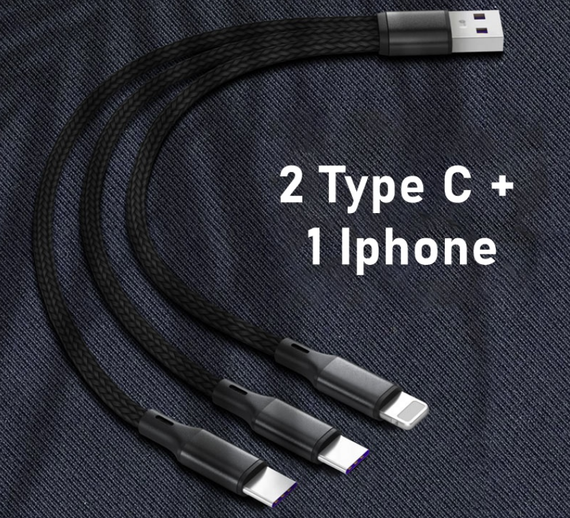 USB кабель Primo X47-2 3-in-1 iPhone / 2 x Type-C короткий 20см - Black | Зображення 2