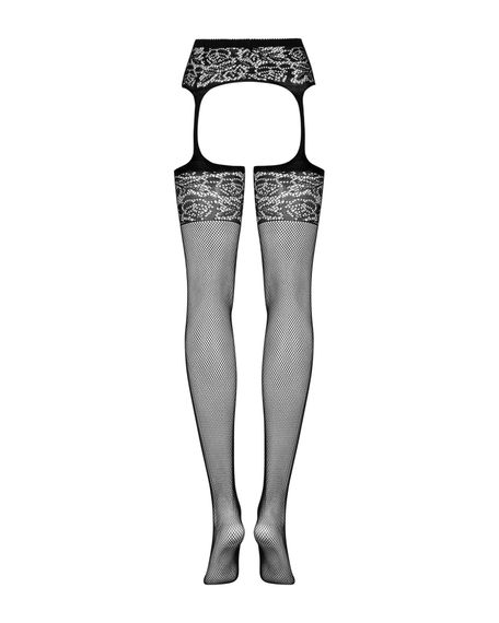 Сітчасті панчохи-стокінги з імітацією гартерів Obsessive Garter stockings S500S/M/L, чорні, з доступ | Зображення 4