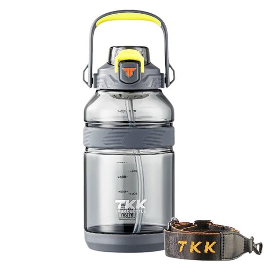 Спортивная бутылка TKK (2000 мл) - Полупрозрачный серый Tritan BPA-free, с мощной ручкой и кнопкой-фиксатором | Зображення 1