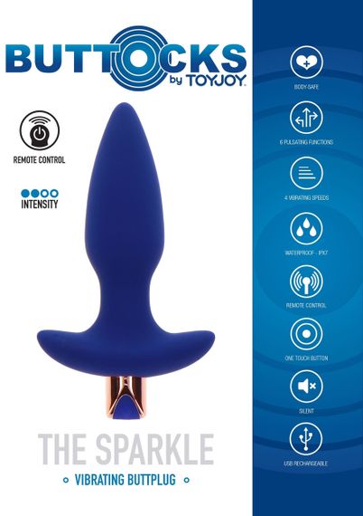 Анальна пробка з вібрацією Toy Joy Sparkle Buttplug з дистанційним керуванням, синій Sex Aura | Зображення 5