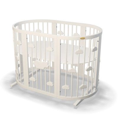 Кроватка Ingvart трансформер Smart Bed Oval (60х72, 60х120, 60х168 см) молочная с декором "Облака" (1239001)