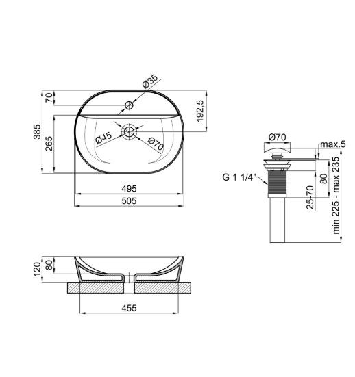 Раковина накладна Mixxus Premium ELLIPSE-0203  з отвором під змішувач (MP6678) | Зображення 1