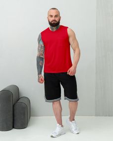Мужской летний костюм майка и шорты BD0037 цвет красный + черный, размер M