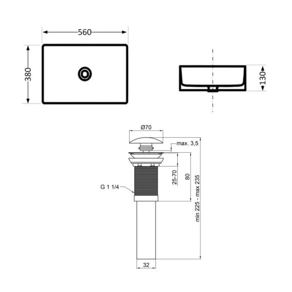 Комплект Qtap Virgo N: Раковина накладна 560x380x130 мм, White, прямокутна + Донний клапан Pop-up PU02 | Зображення 1
