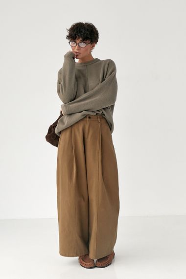 В'язана вільна кофта з декоративним швом - кавовий цвет, ONE SIZE (є розміри) | Зображення 2