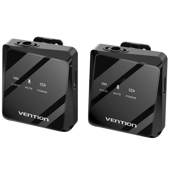 Бездротовий подвійний петличний мікрофон Vention USB-C 2-Pack Wireless Lavalier Black | Зображення 1