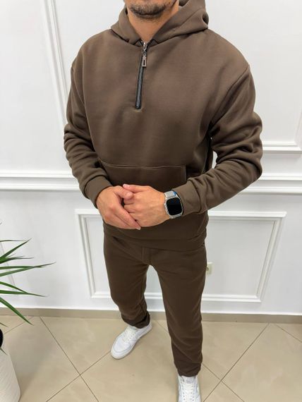 Теплий чоловічий спортивний костюм на флісі худі на блискавці і штани колір коричневий розмір М (48-50) adl1003 | Зображення 3