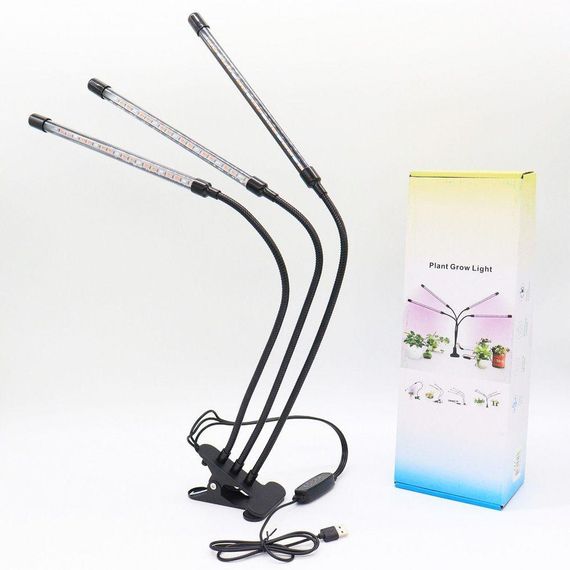 Ультрафіолетова лампа для рослин на 3 гілки, 30 Вт, L3 / Гнучка фітолампа з таймером / Світодіодний фітосвітильник на прищіпці | Зображення 9