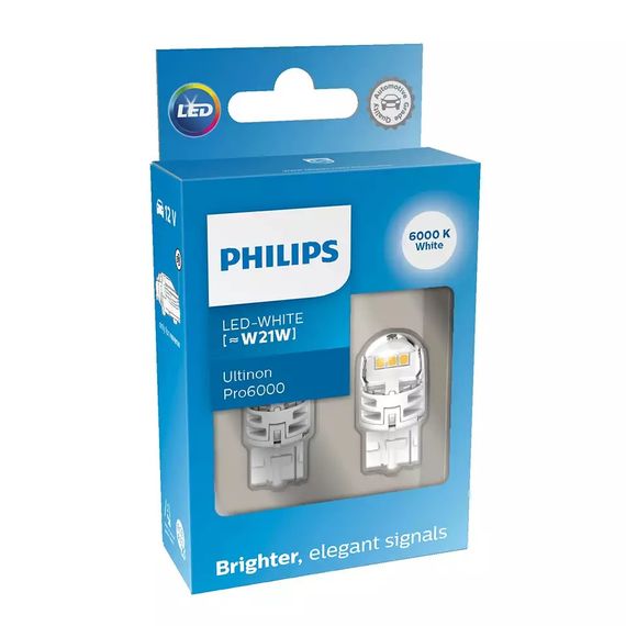 Комплект светодиодных ламп Philips 11065CU60X2 W21W LED Ultinon Pro6000 SI 12V WX3x16d WHITE | Зображення 1
