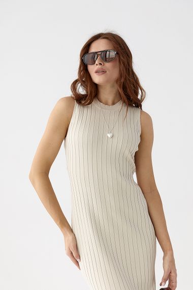 Літня в'язана сукня в рубчик - бежевий цвет, ONE SIZE (є розміри) | Зображення 2