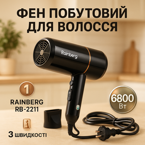Фен для укладання будь-якого волосся Rainberg, Потужний фен для швидкого сушіння практичний ME-68