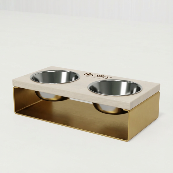 Миски на подставке из цельного металлического листа для собак и котов Hollky SteelWood S (2 × 0,45 л) SWS-36188-GLWH | Зображення 3