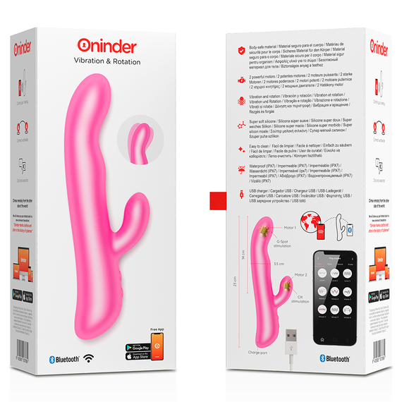 Смарт вибратор-кролик с подвижной головкой VIBRATION & ROTATION, розовый Oninder (Испания) Sex Aura | Зображення 5
