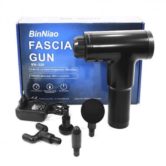 Акумуляторний масажер Fascial Gun KH-320 портативний ручний ударний м'язовий пістолет 4 насадки | Зображення 8