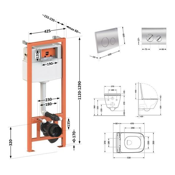 Готове рішення Qtap для ванної кімнати: підвісний унітаз Gemini Ultra Quiet 530х365х373 + комплект інсталяції Nest 4 в 1 | Зображення 1