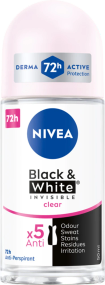 NIVEA Black & White Invisible Роликовий антиперспірант, Clear 72 години, 50 мл
