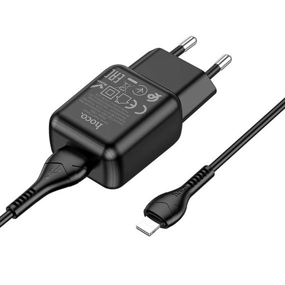 Набір СЗУ 110-240V HOCO C96A+ кабель Lighting, 1xUSB, 2.1A, кабель 1м, Black | Зображення 2