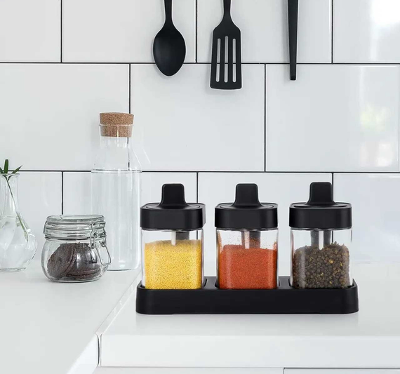 Набір контейнерів для зберігання приправ та спецій з ложкою Seasoning Bottle Set 3 відсіку по 400 мл | Зображення 1