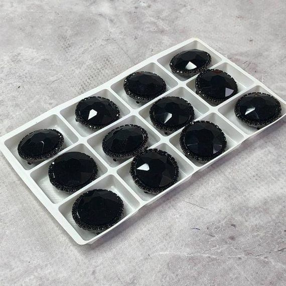 Стрази скляні круглі 22 мм пришивні, Crystal black | Зображення 1