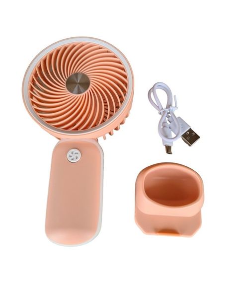 Вентилятор ручний Mini Fan HX09-1 акумуляторний з підставкою для телефону Персиковий з білим | Зображення 2