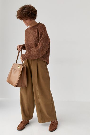 В'язана вільна кофта меланж - коричневий цвет, ONE SIZE (є розміри) | Зображення 2