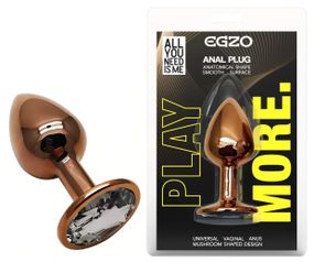 Анальная пробка EGZO Dark Gold с прозрачным кристаллом, нержавеющая сталь, размер S Sex Aura