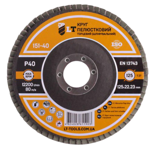 Круг лепестковый LT торцевой шлифовальный P36 125х22,23 мм (151-36)