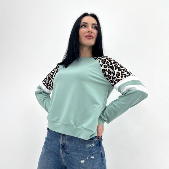 Женская легкая трикотажная кофта с леопардовым принтом GF04196 цвет мятный, размер 50/52 | Зображення 1
