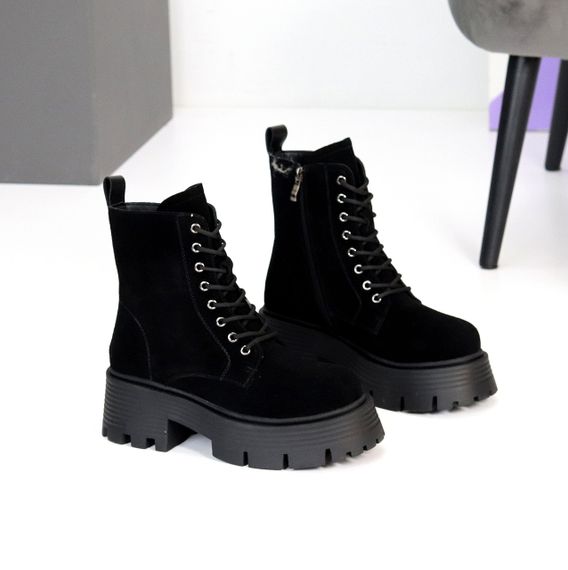 Молодіжні чорні замшеві зимові черевики берці на масивній підошві | Зображення 1