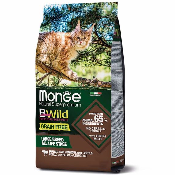 Корм Monge BWild Grain Free Cat Bufalo сухий з м'ясом буйвола для дорослих котів великих порід 1.5 кг