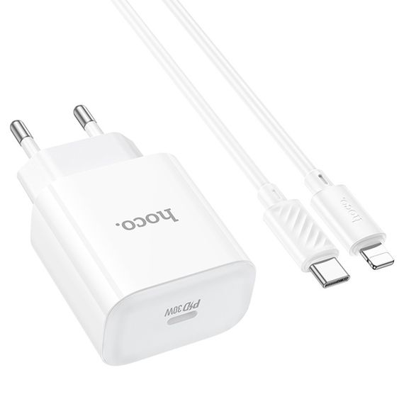 Набір СЗУ 110-240V HOCO C76A Pro+ Lighting кабель, USB-C, PD30W, кабель 1м | Зображення 4