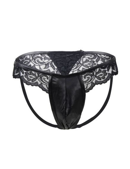 Мужские стринги Star Night с имитацией кожи и кружевом, чёрные, XL sexstyle | Зображення 5