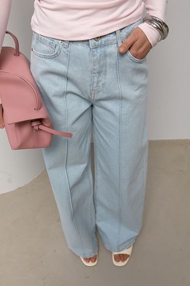 Широкі прямі джинси з декоративними швами - блакитний цвет, 36р (є розміри)