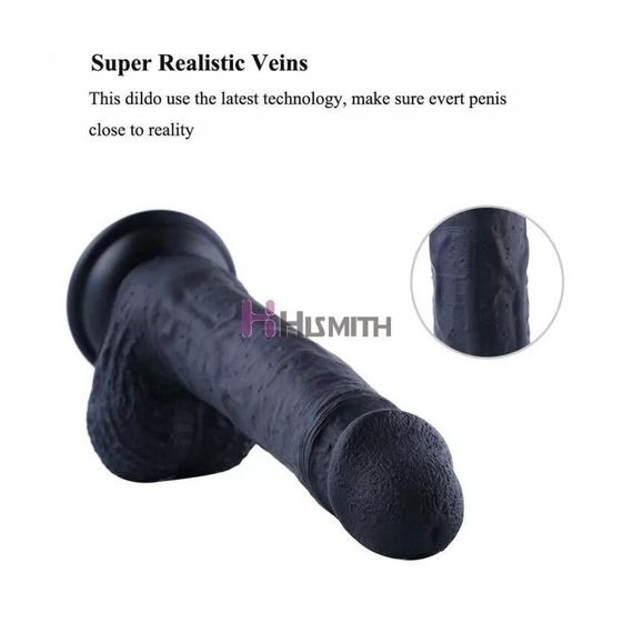 Фалоімітатор для секс-машин Hismith 8.3″ Silicone Dildo Black, система KlicLok, гнучкий стрижень | Зображення 2
