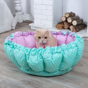 Лежанка для кота та собаки Кошик Колір м'ятний/ рожевий