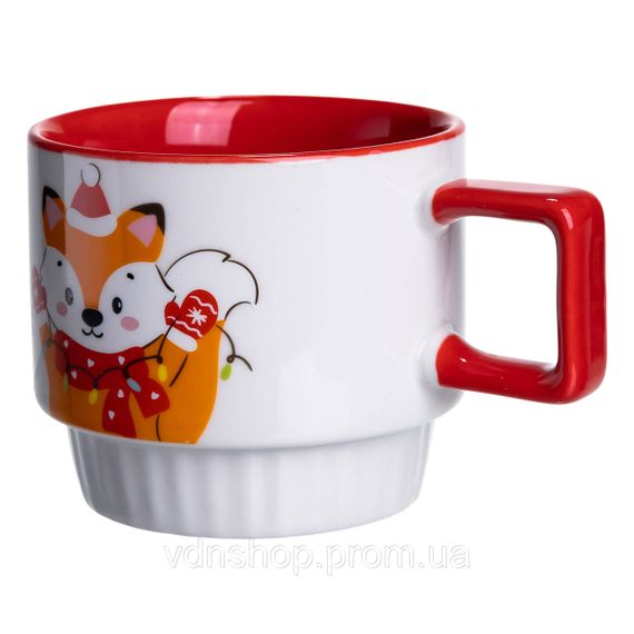 Новогодняя фарфоровая Новогодним лис 400 (мл) Белая с красным Yiwu FM-CS-50L | Зображення 3