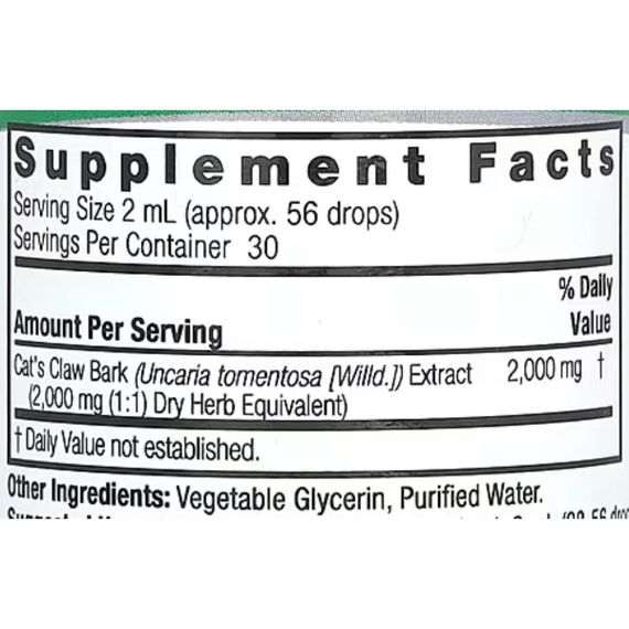Кошачий коготь Nature's Answer Cat's Claw Bark, Alcohol-Free 2000 mg 60 ml /30 servings/ | Зображення 1