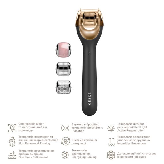 Электронный роллер для лица с микроиглами GESKE MicroNeedle Face Roller 9в1 gray, Серый | Зображення 1