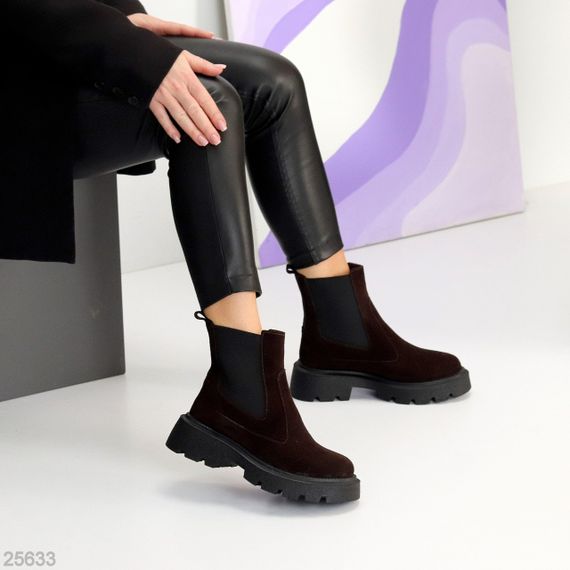 Зручні зимові черевики челсі колір Шоколад з еластичною вставкою | Зображення 6