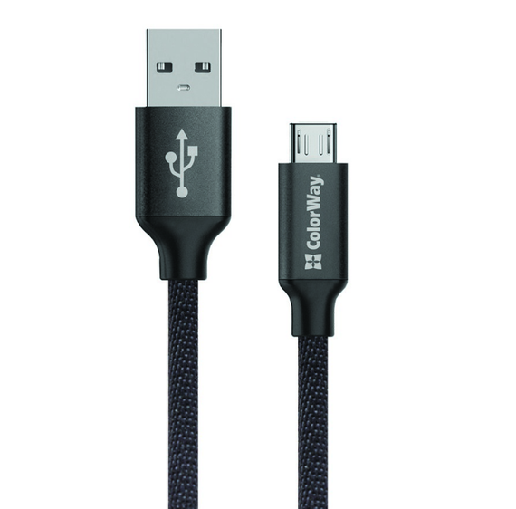 Кабель USB MicroUSB ColorWay CW-CBUM002-BK 2,1А 1м чорний | Зображення 1